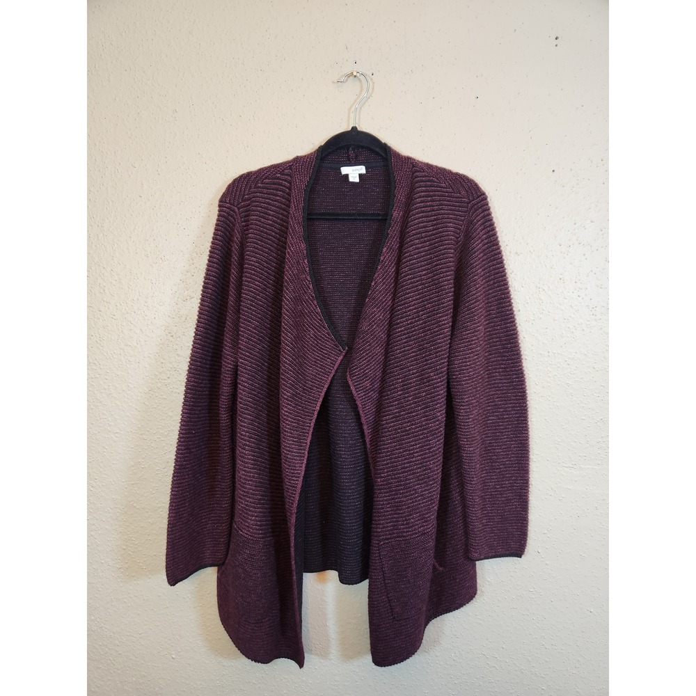 Pure Jill Womens XL Burgundy Cardigan Open Front Ribbed Knit Pockets Sweater